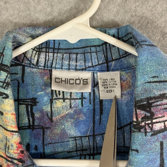 Chico's Jacket Women's Size 1 Medium Linen Cotton Abstract City Jacket Shacket‎ - Picture 4 of 10